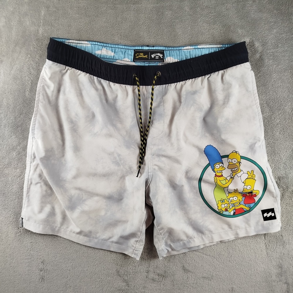 Billabong The Simpsons Board Swim Shorts Men Large Blue Tie Waist Pocket Beach